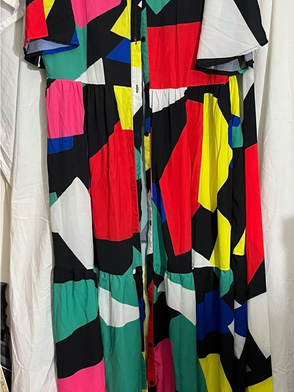 SHEIN Bold Colorblock Button-Up Top in Green, Pink, Blue, Black